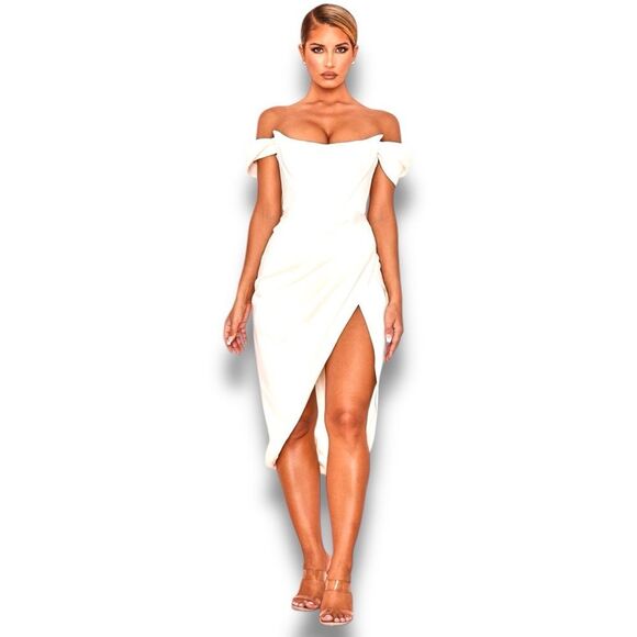 House of CB Dresses & Skirts - House of CB London Loretta Ivory Satin Off Shoulder Dress Size S